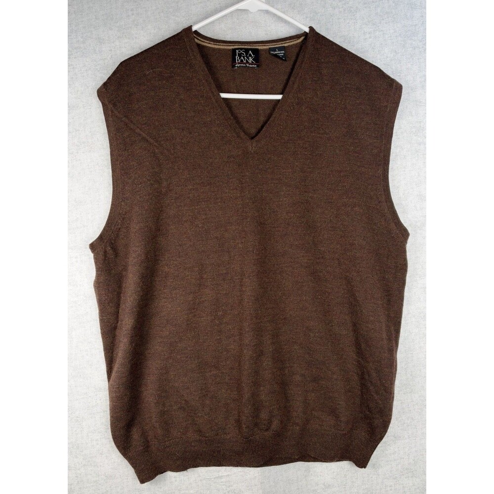 Jos A Bank V Neck Merino Wool Sweater Vest Mens Signature Collection Brown Large